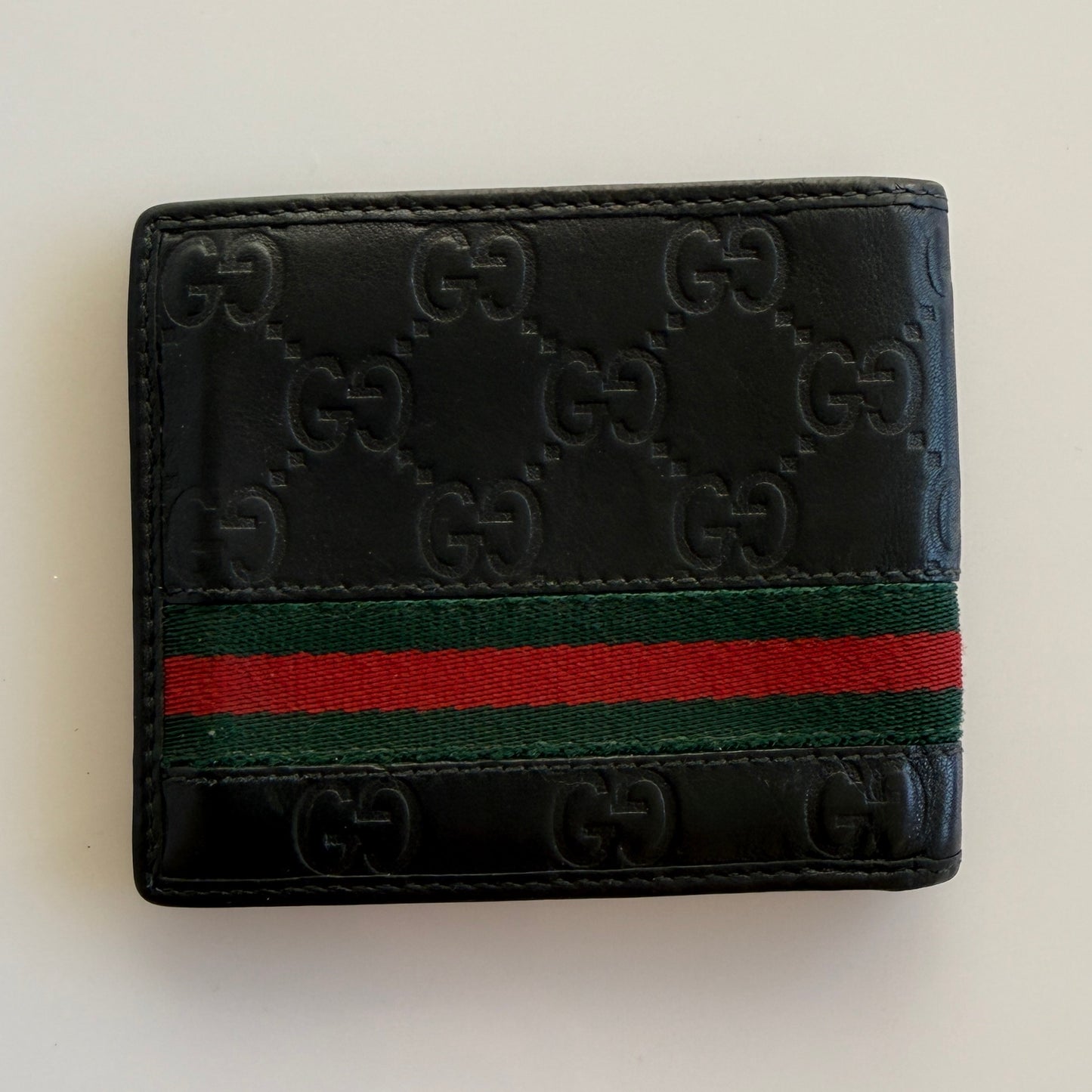 Gucci men’s monogram black leather sherry line bifold wallet authentic with COA