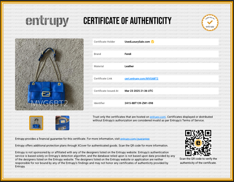 Authentic Fendi 2 way baguette chain blue leather bag with dust bag and COA