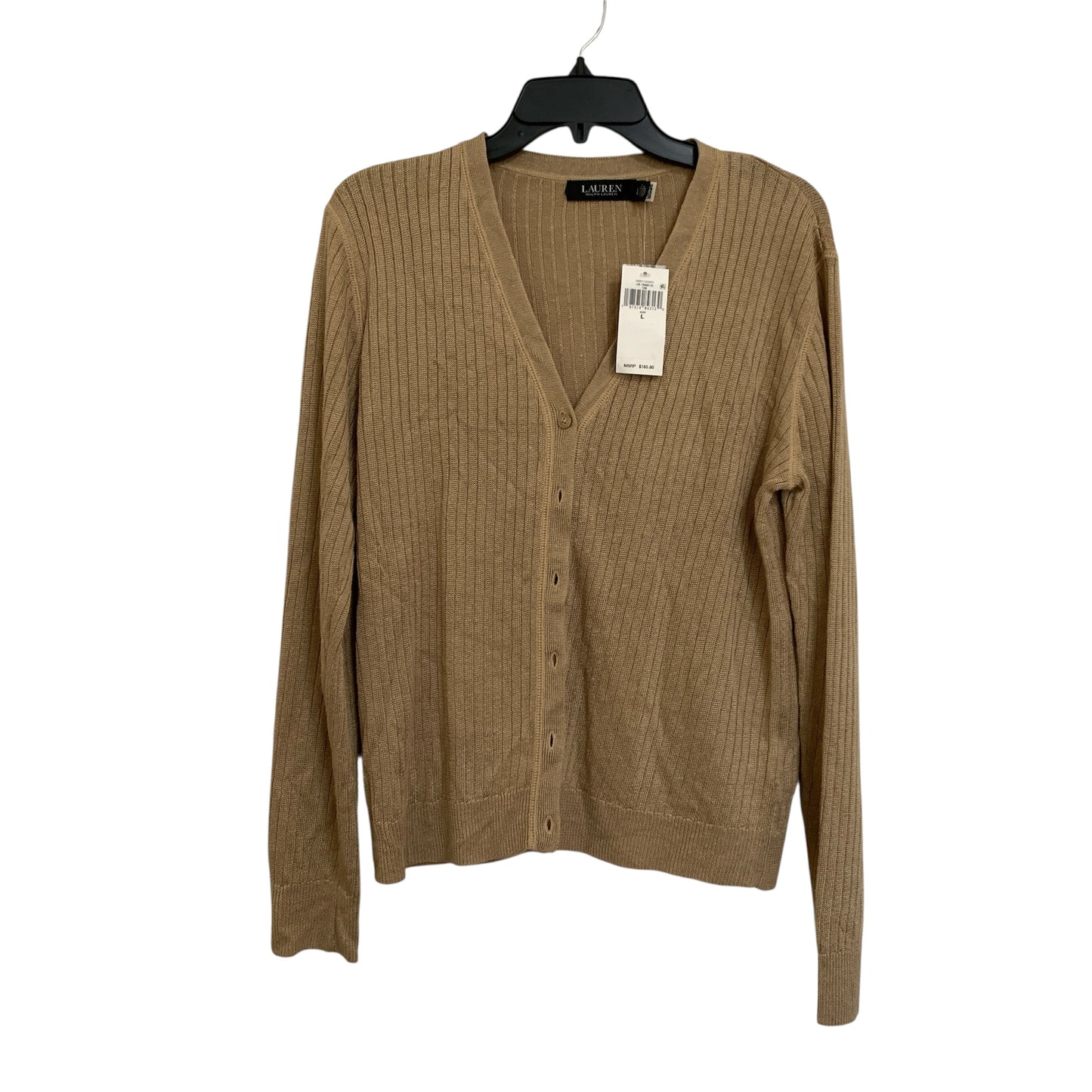 Lauren Ralph Lauren women’s NWT tan V-neck button up cardigan sweater size larg