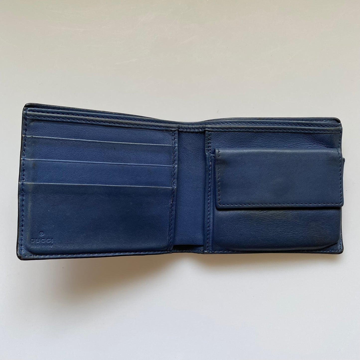 Gucci micro GG blue leather men bifold wallet authentic with coa