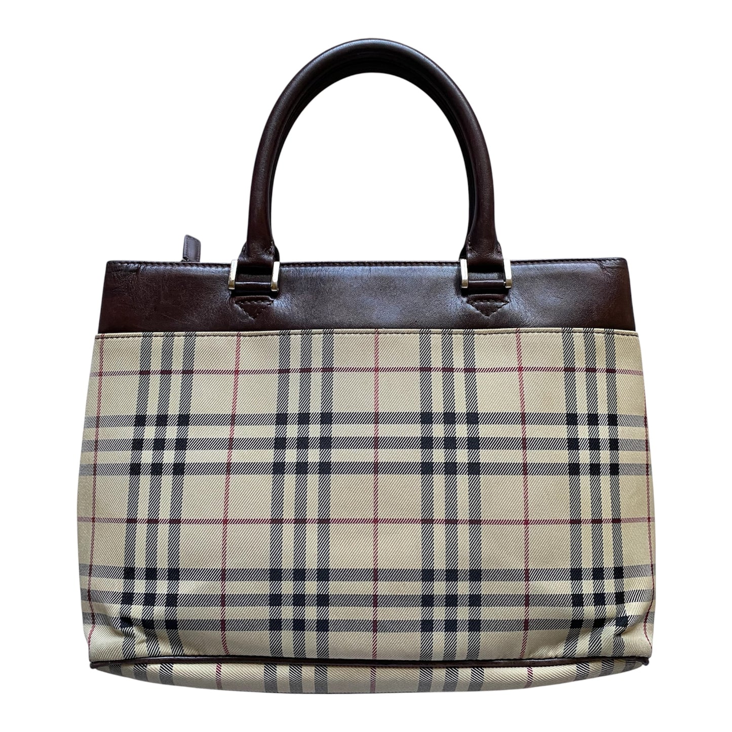 Burberry classic check brown leather Handbag Authentic with COA