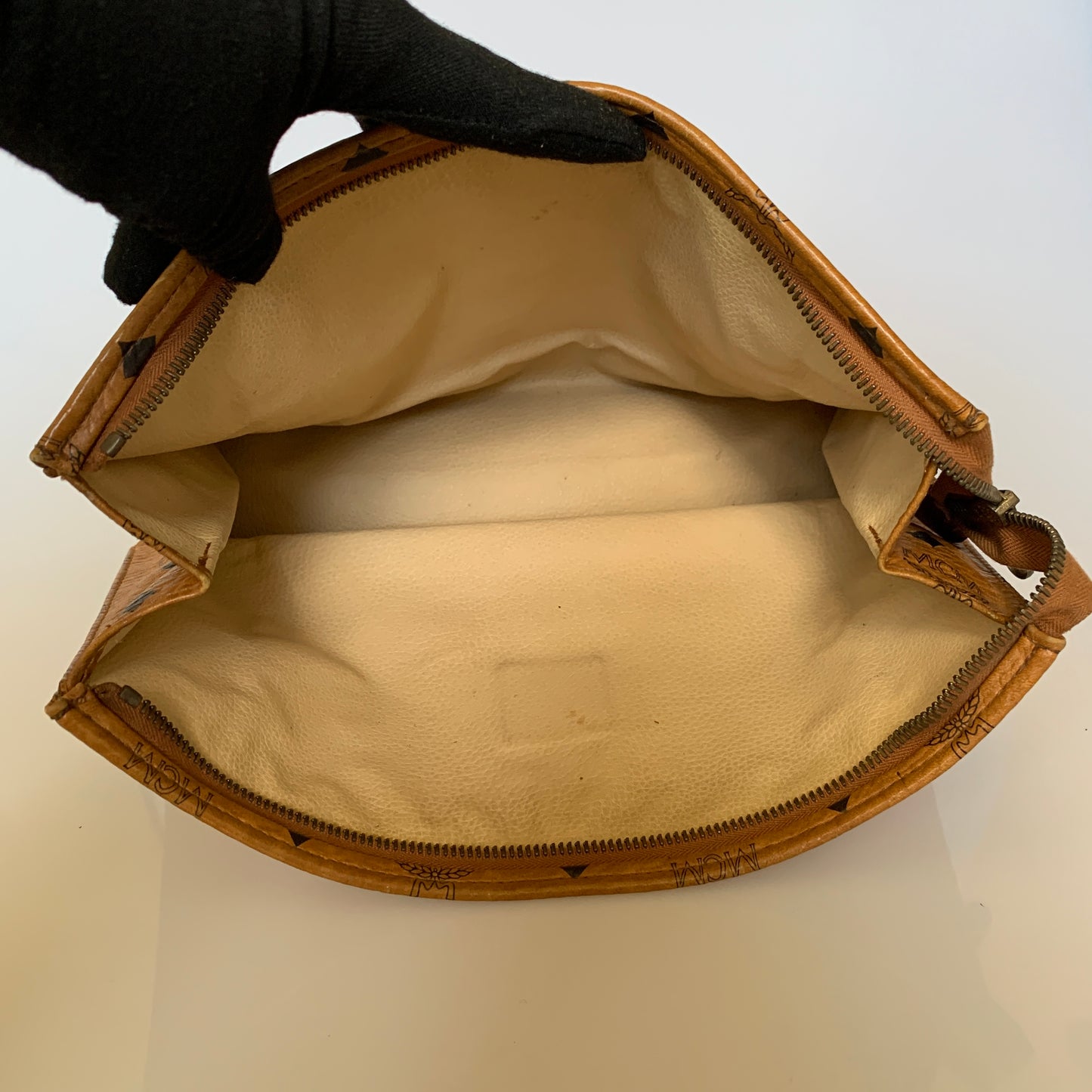MCM cognac toiletry pouch bag Authentic with COA