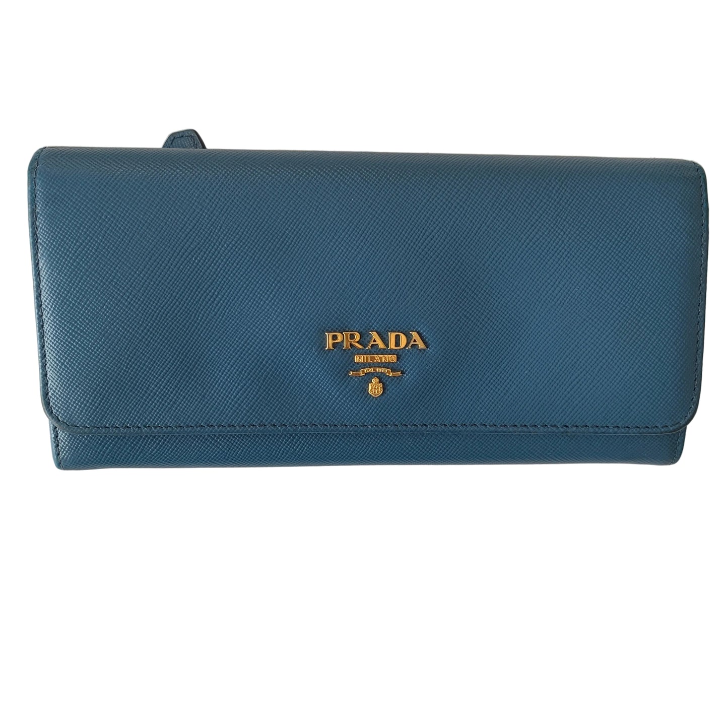 Prada women’s blue saffiano leather long wallet authentic with COA