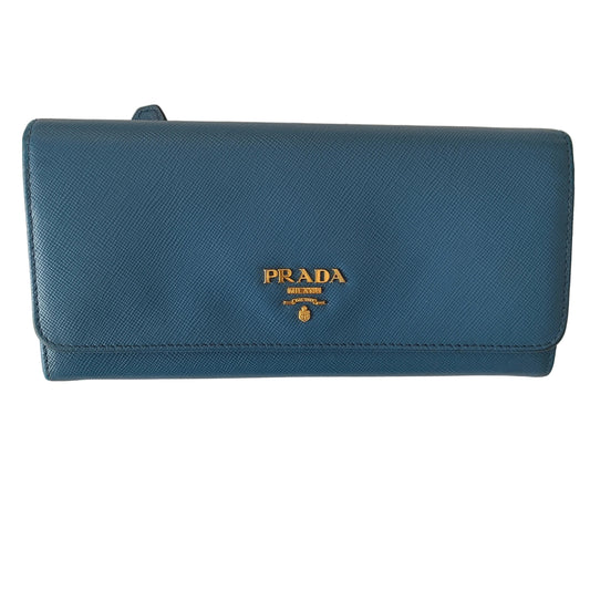 Prada women’s blue saffiano leather long wallet authentic with COA
