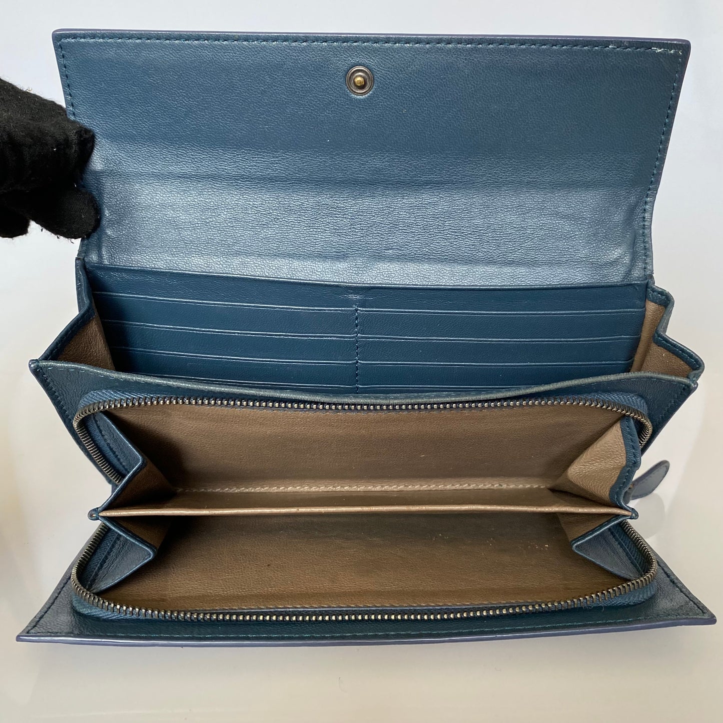 Bottega Veneta intrecciata blue leather long wallet Authentic with coa