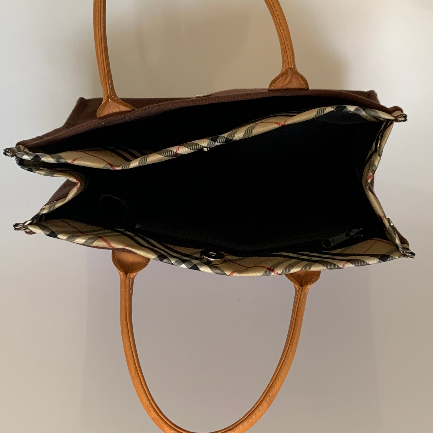 Burberry check and brown canvas Tote Bag authentic with COA