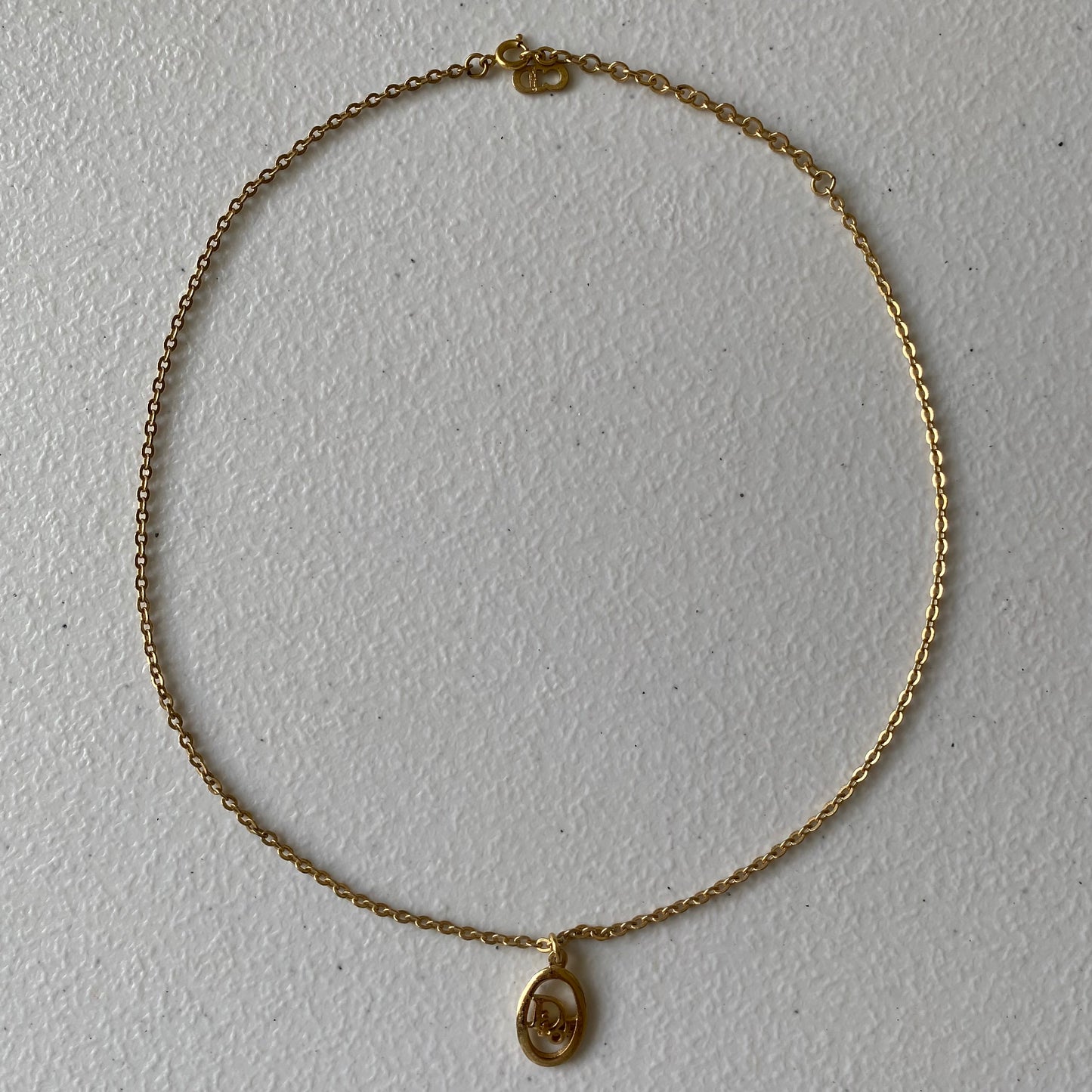Dior CD logo pendant gold plated adjustable necklace Authentic with coa