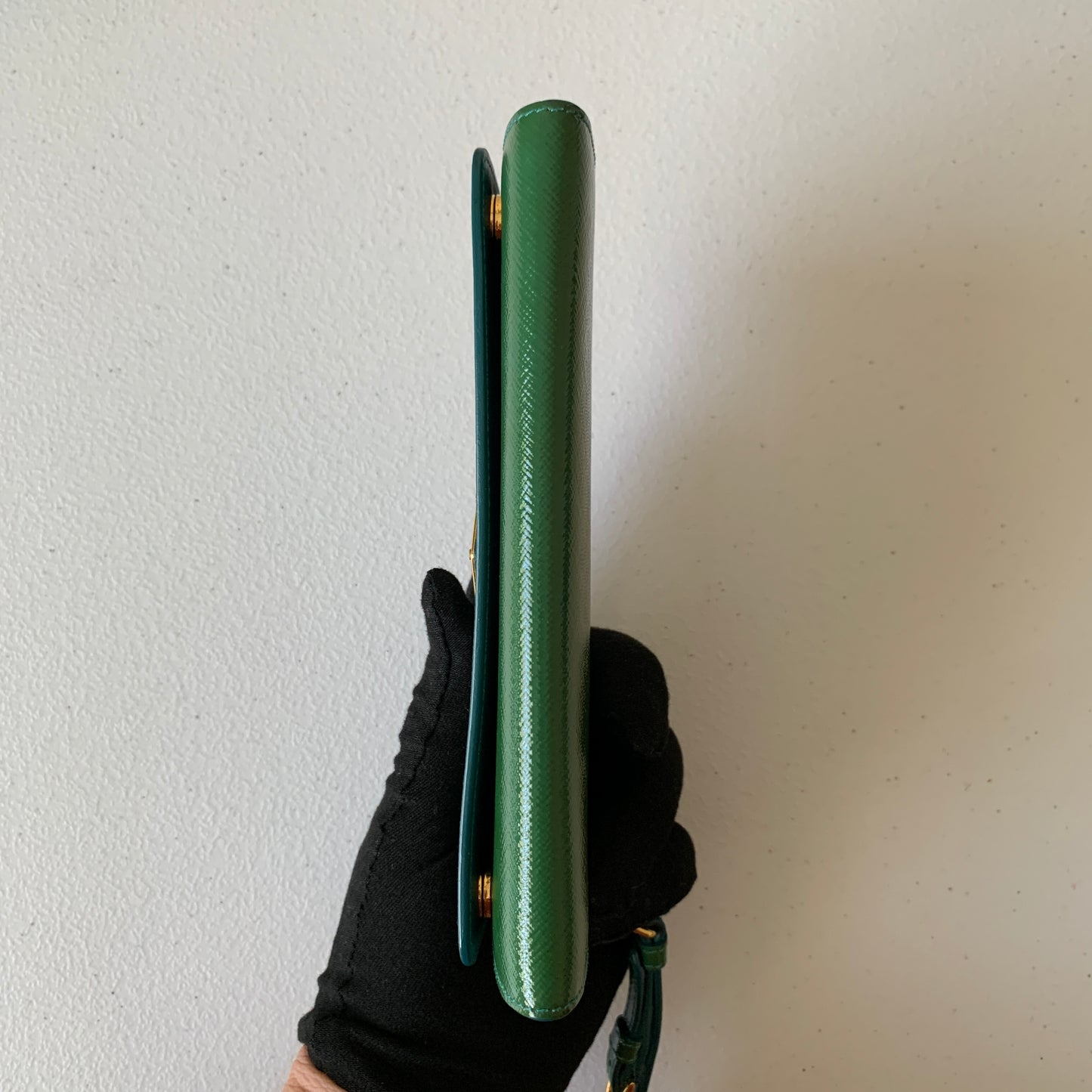 PRADA long green leather wristlet clutch bag Authentic with COA