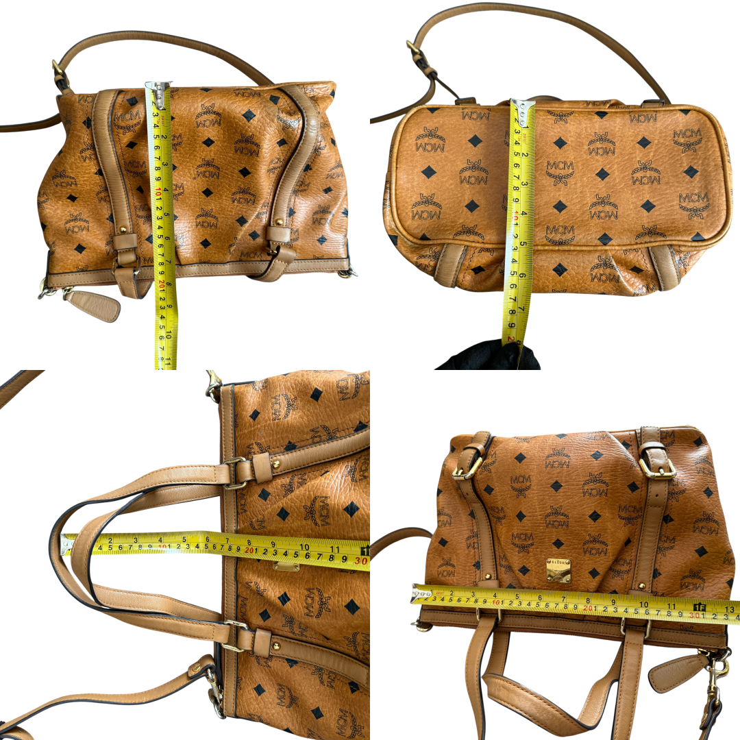 MCM visetos cognac 2 way tote bag authentic with COA and crossbody strap