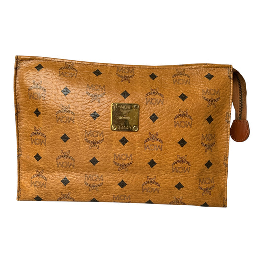 MCM cognac toiletry pouch bag Authentic with COA
