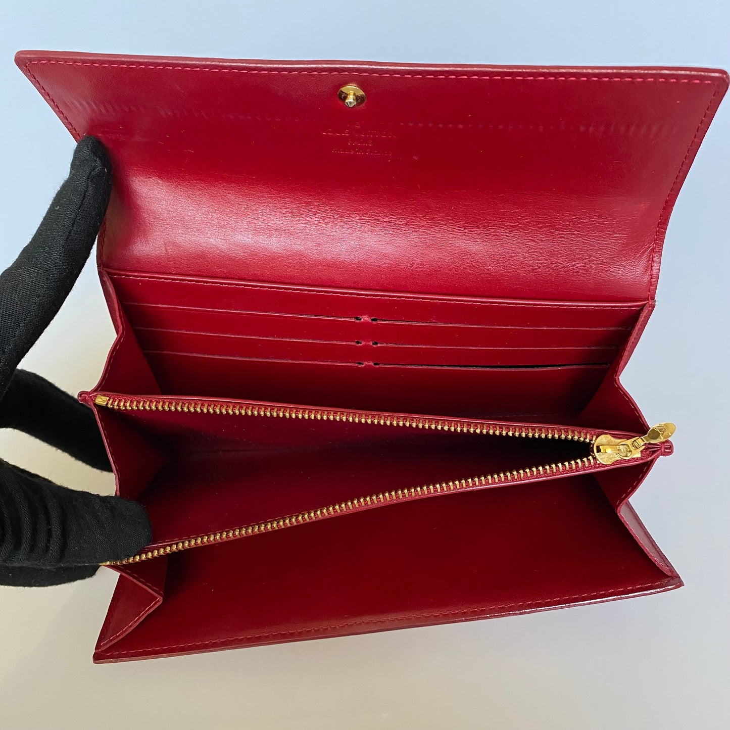 Louis Vuitton red monogram vernis long wallet IR0123 Authentic with COA box dusty