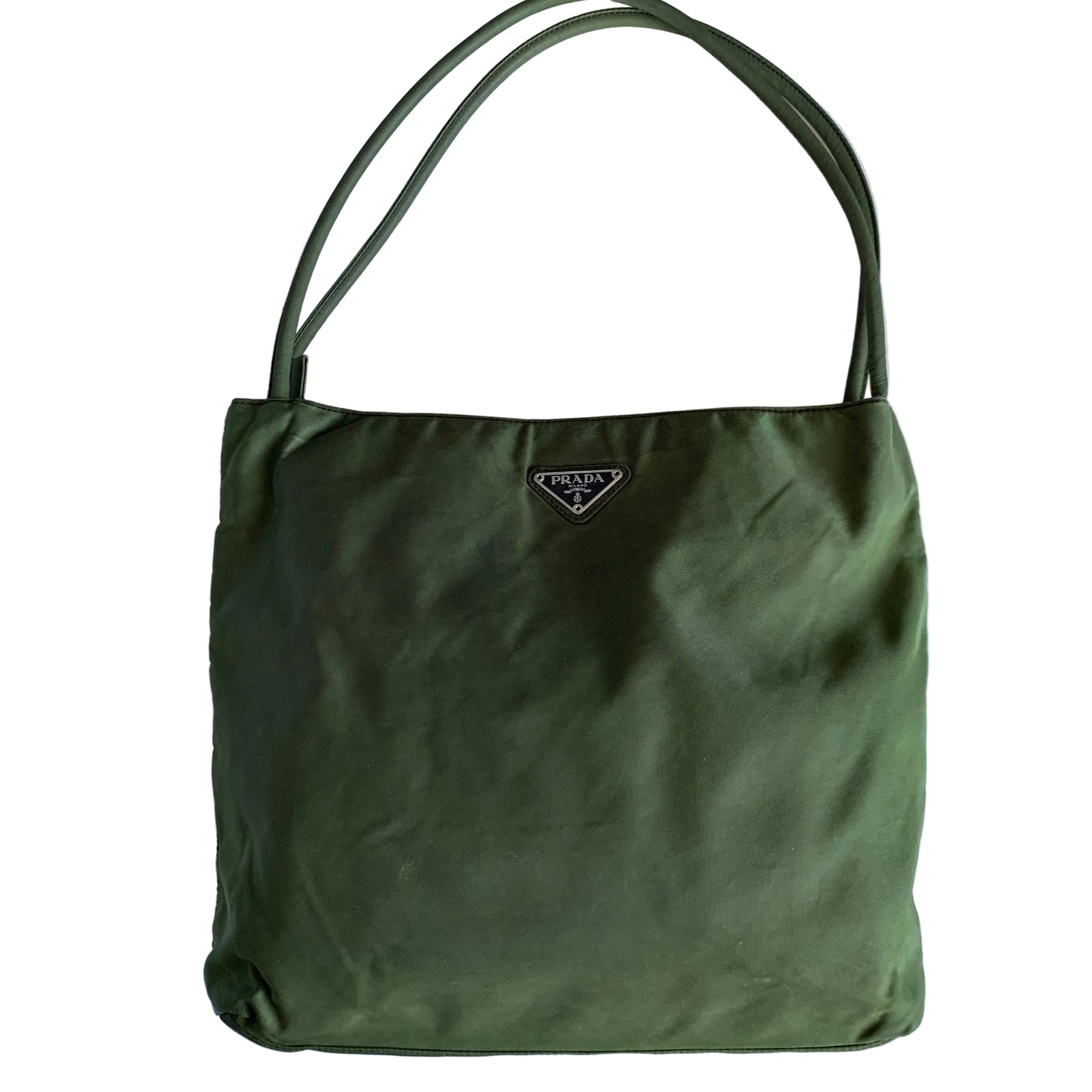 Prada green nylon triangle logo shoulder bag authentic with COA 12x10.5x2.7
