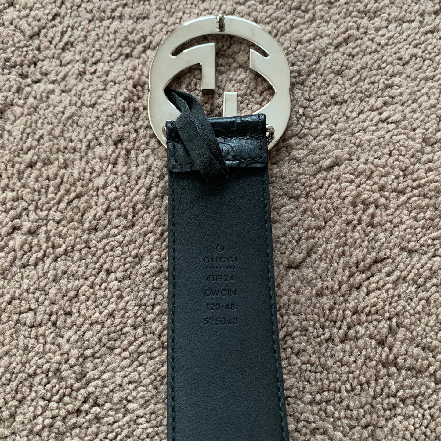 Authentic Gucci unisex plus size monogram black leather belt