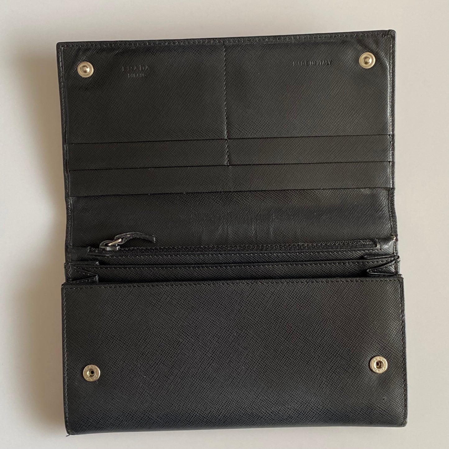 PRADA black saffiano leather triangle logo long wallet authentic with coa box