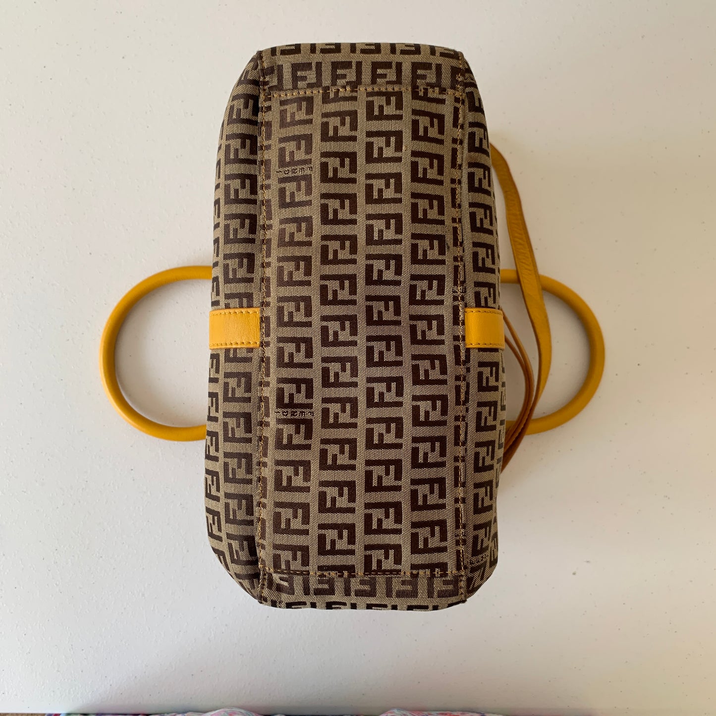 Fendi zucchini monogram canvas and yellow leather bag Authentic with COA and cr
