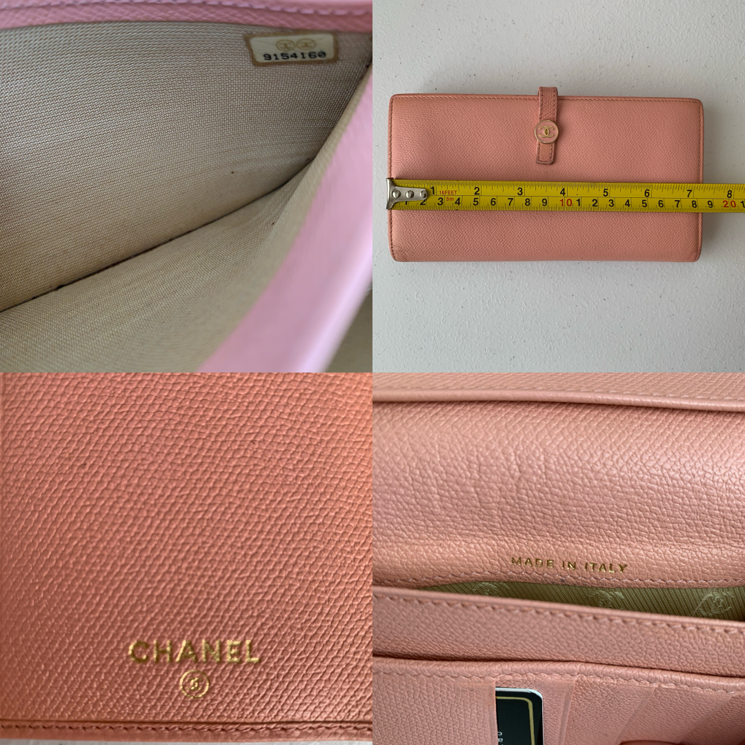 Chanel coco button pink Long leather wallet authentic with COA and guarantee card