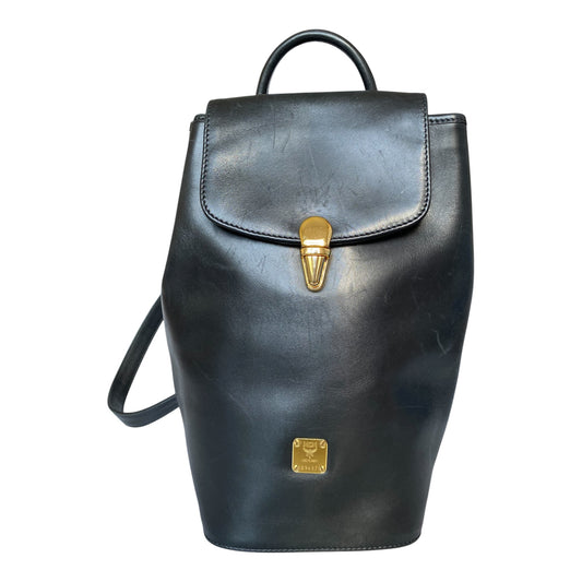 MCM black leather shoulder bag purse Authentic with COA