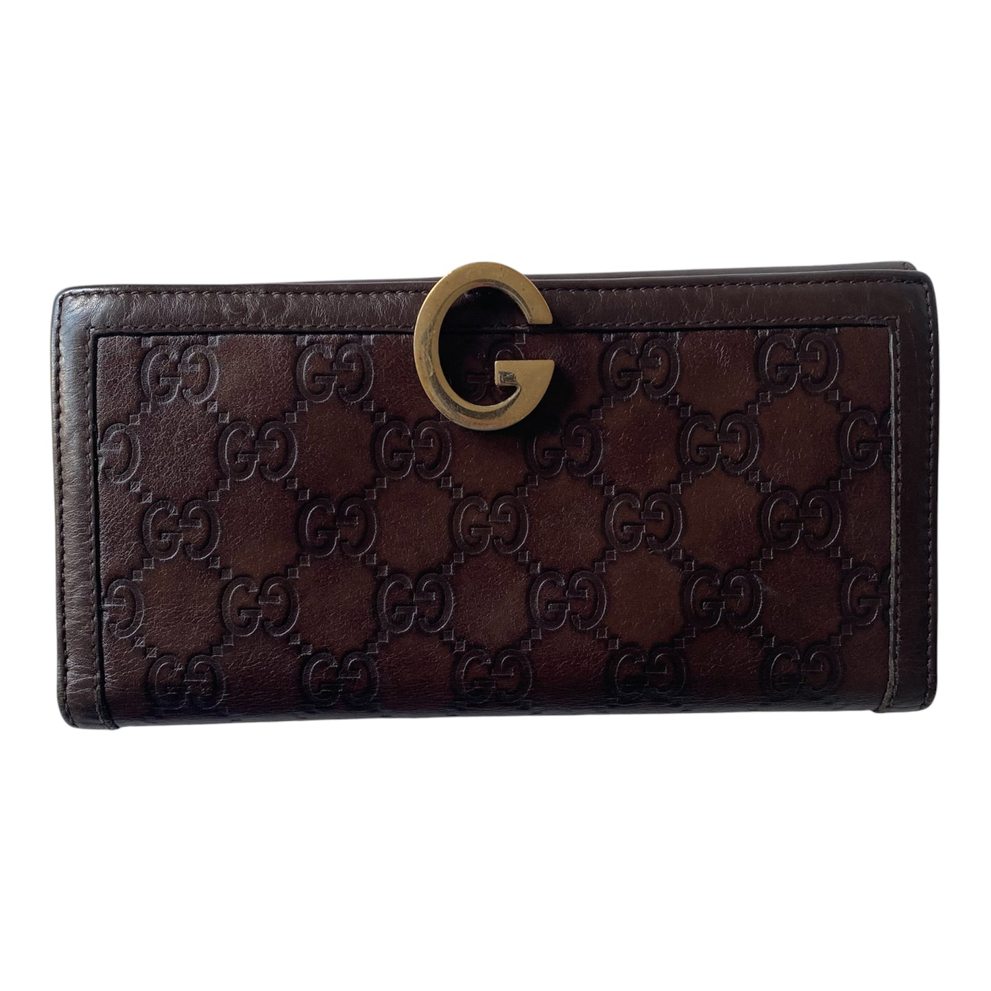 Gucci GG monogram brown leather long wallet Authentic with COA box