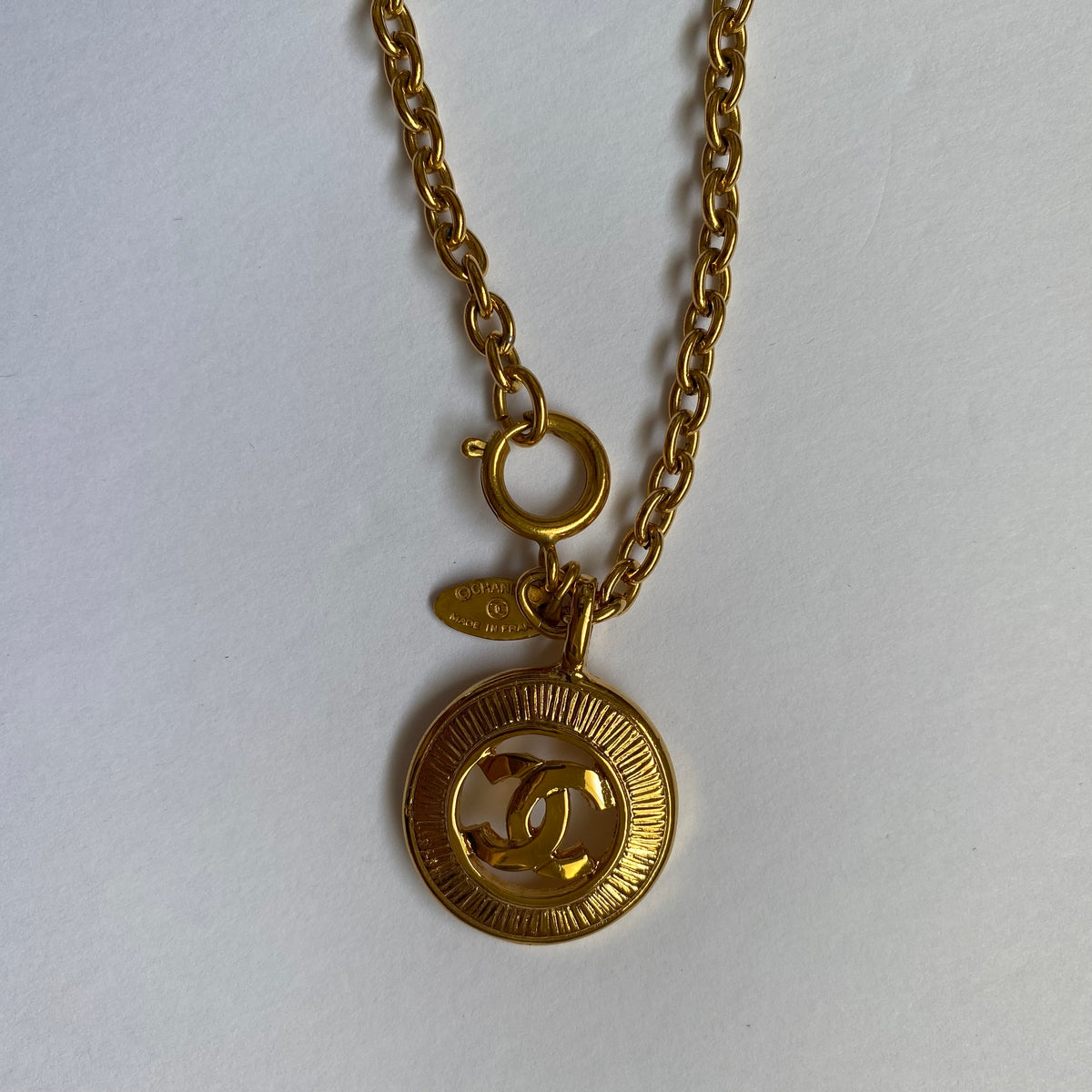 Chanel vintage gold plated CC mark pendant necklace Authentic with COA and box