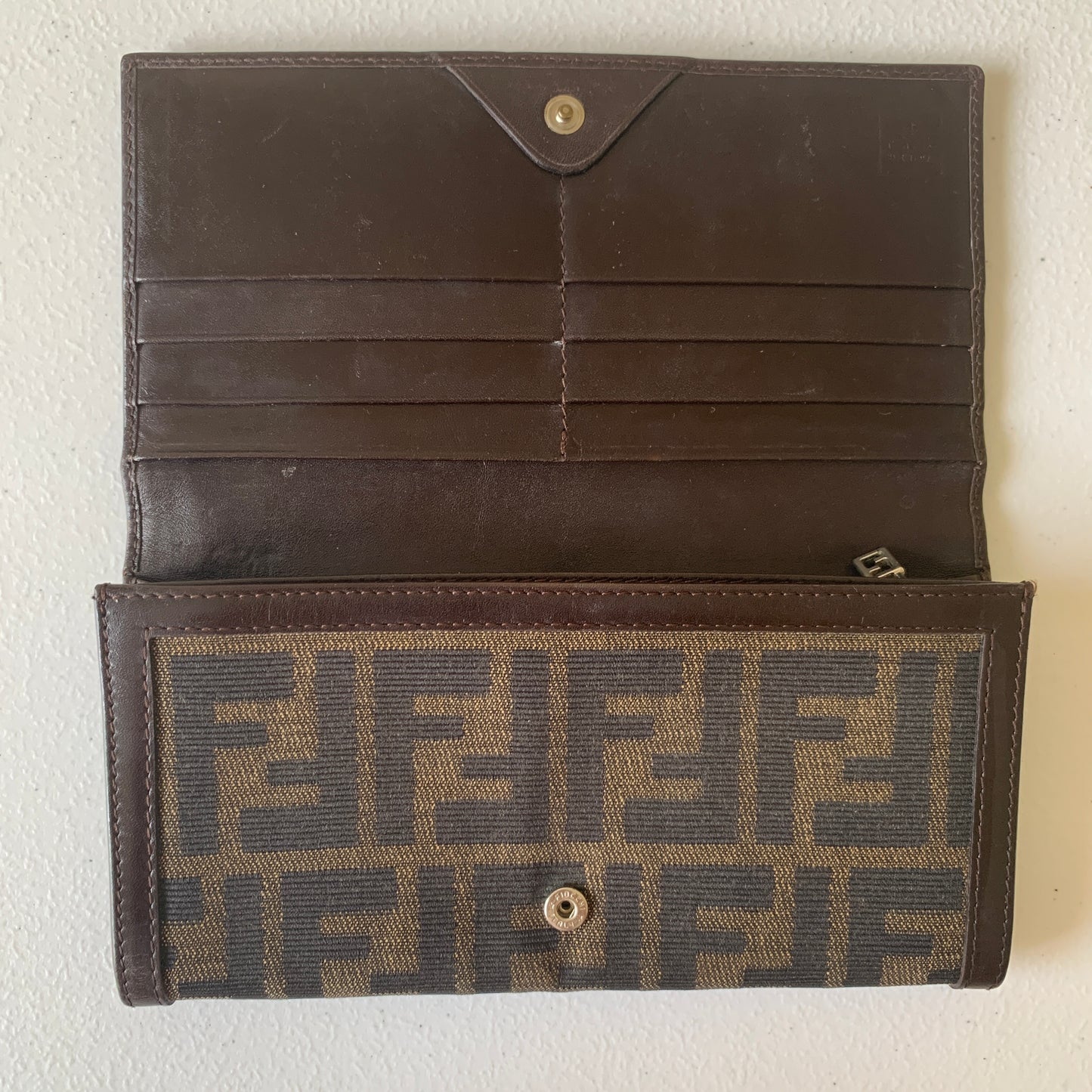Fendi brown zucca Monogram long wallet Authentic with COA