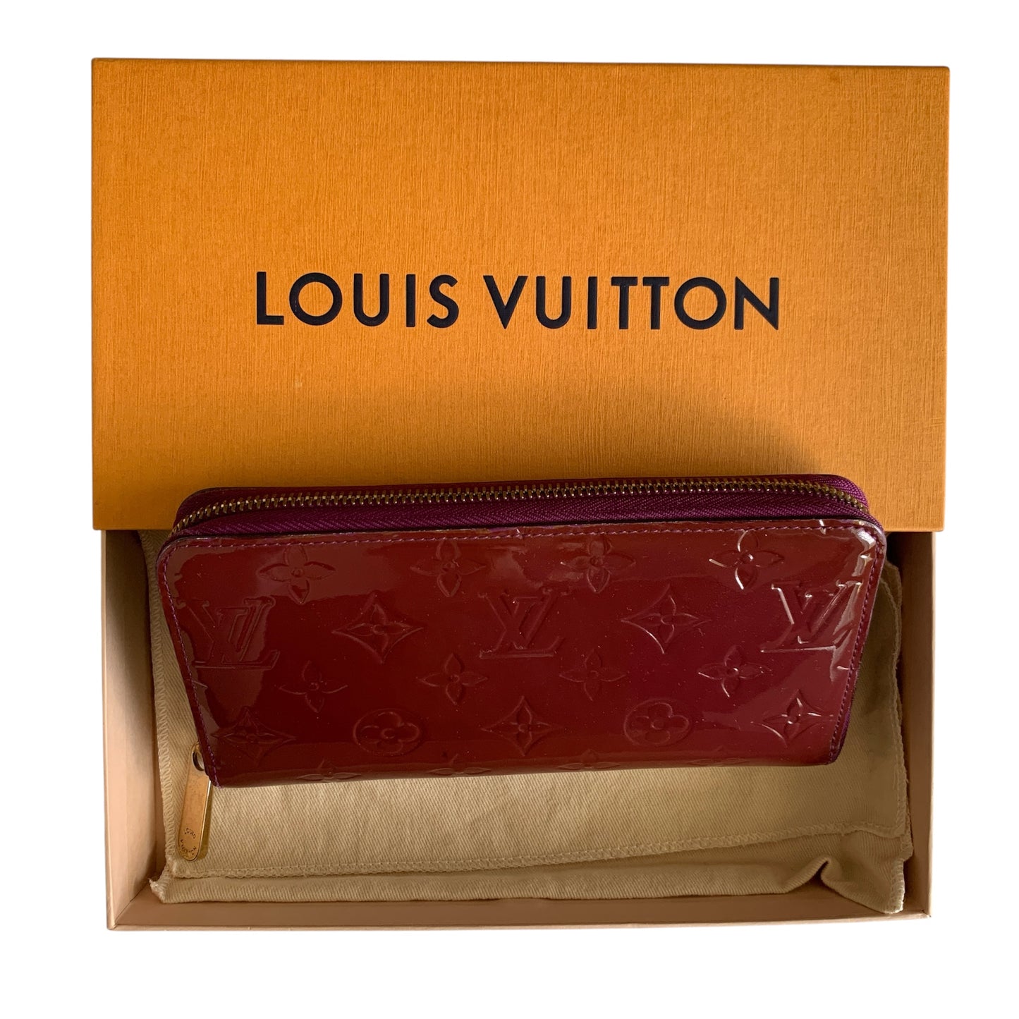 Louis Vuitton monogram burgundy vernis long wallet CA1024 authentic with COA box