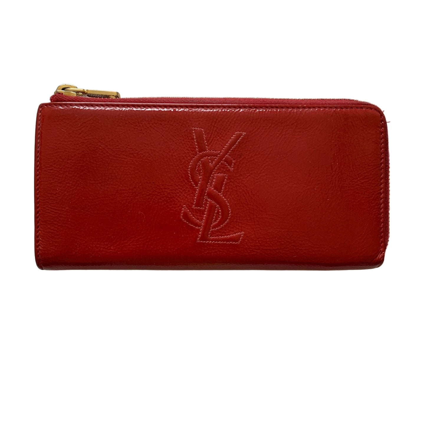 Yves Saint Laurent YSL red leather zip around wallet authentic with COA