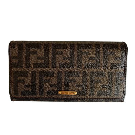 Fendi FF zucca monogram brown long wallet authentic with COA