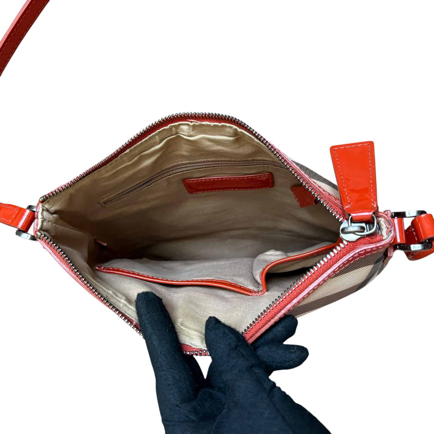 Burberry nova check canvas orange leather crossbody bag authentic w/ COA 10x11x
