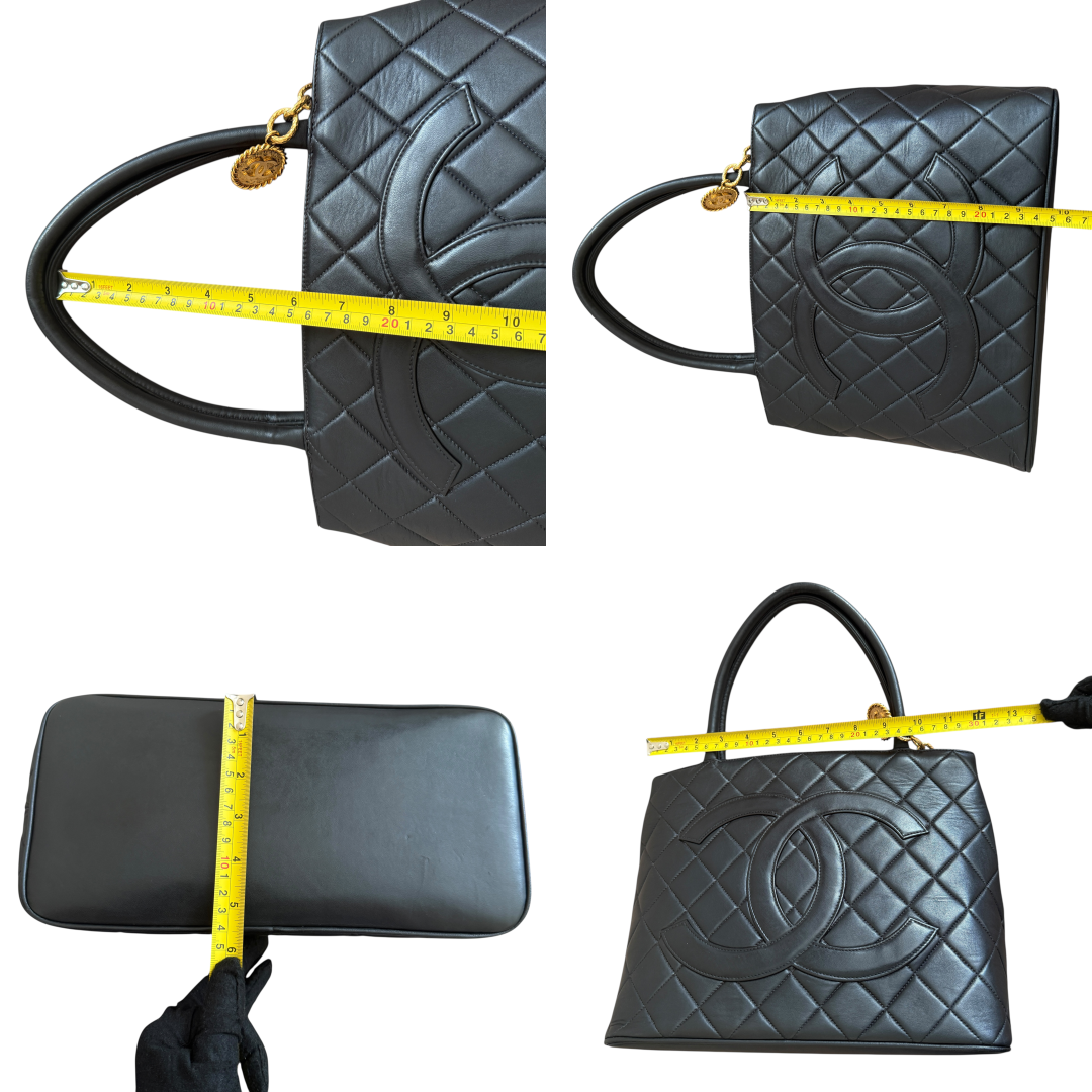 Chanel quilted black leather medallion shoulder tote bag with COA and guarantee