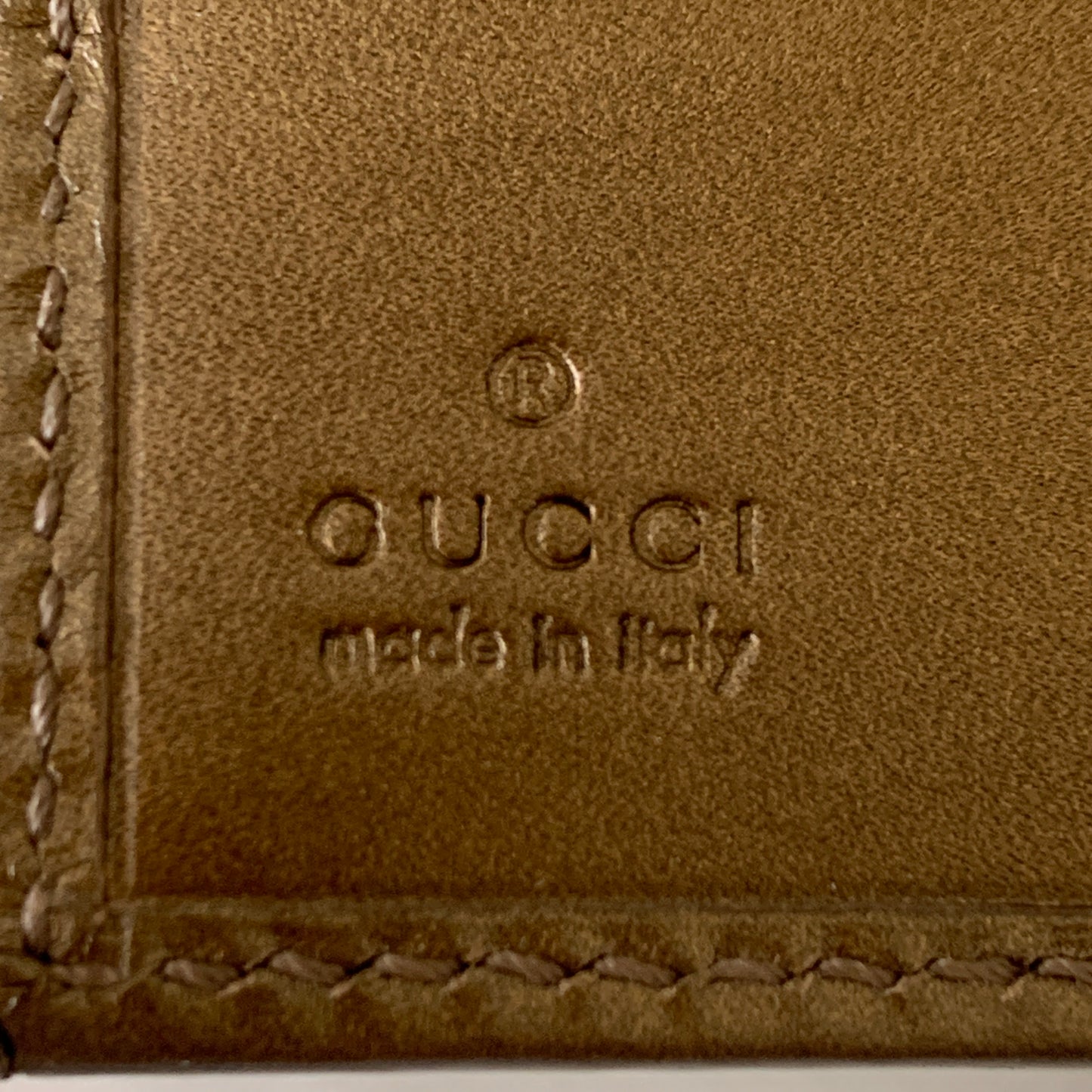 Gucci GG monogram bronze leather compact wallet authentic with COA and box