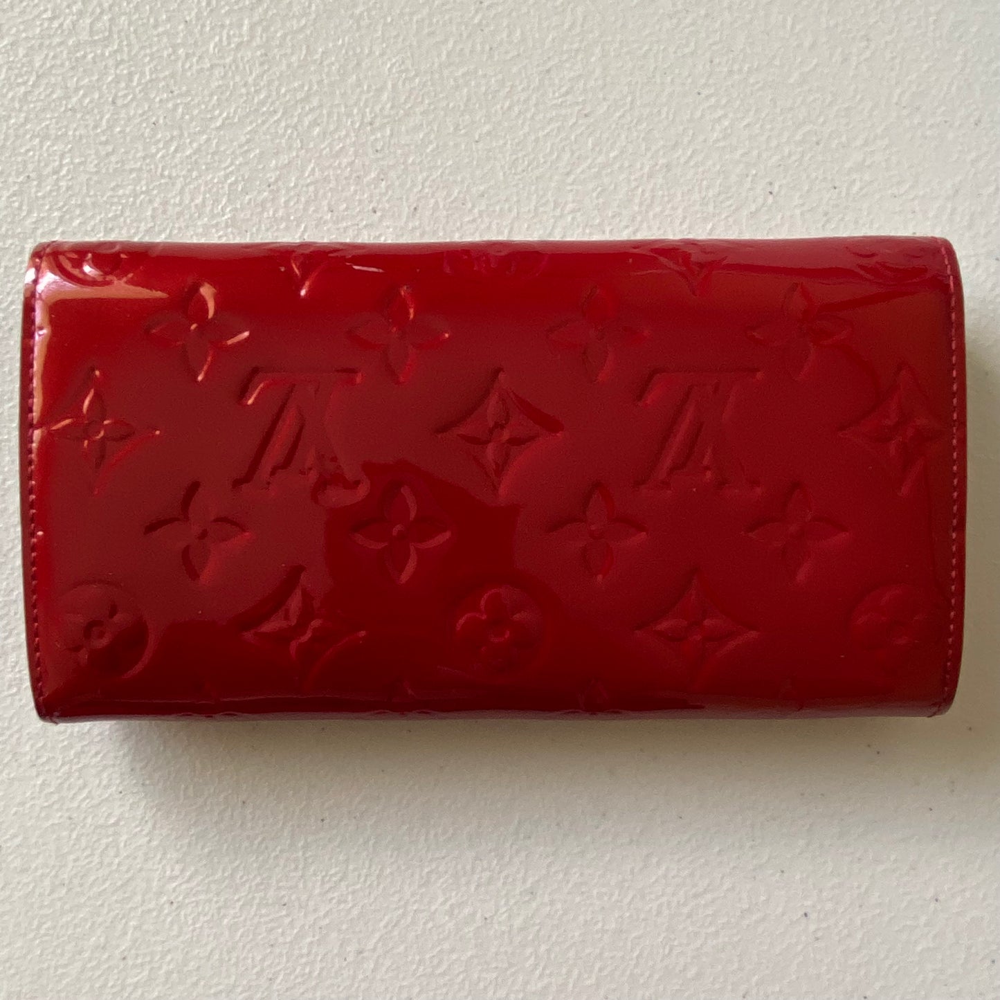 Louis Vuitton red monogram vernis Sarah long wallet TS0760 Authentic with COA box dusty