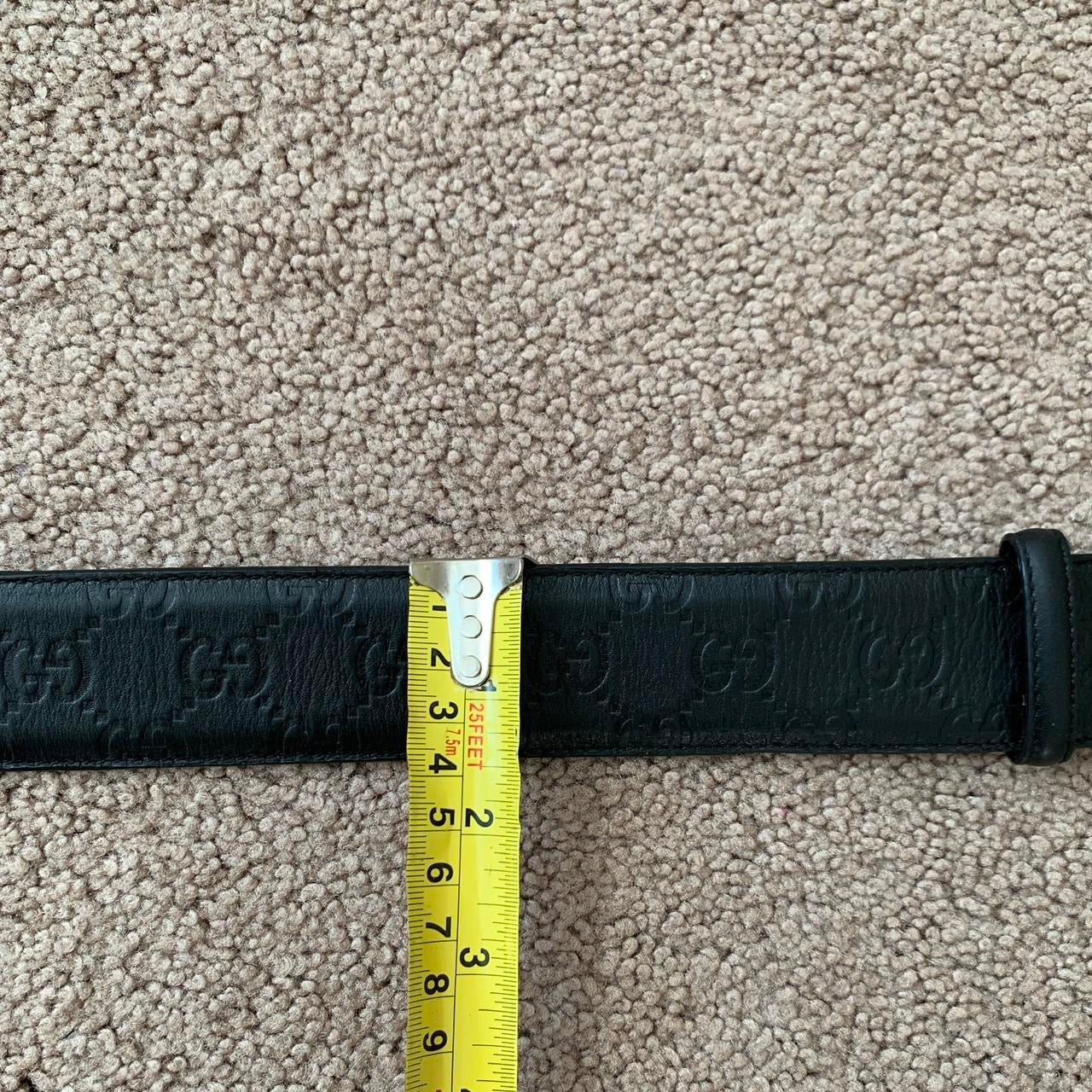 Authentic GUCCI unisex signature monogram black leather belt with silver interlocking buckle