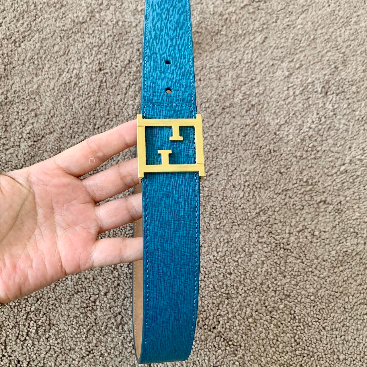 Authentic FENDI Women’s FF gold buckle blue leather belt