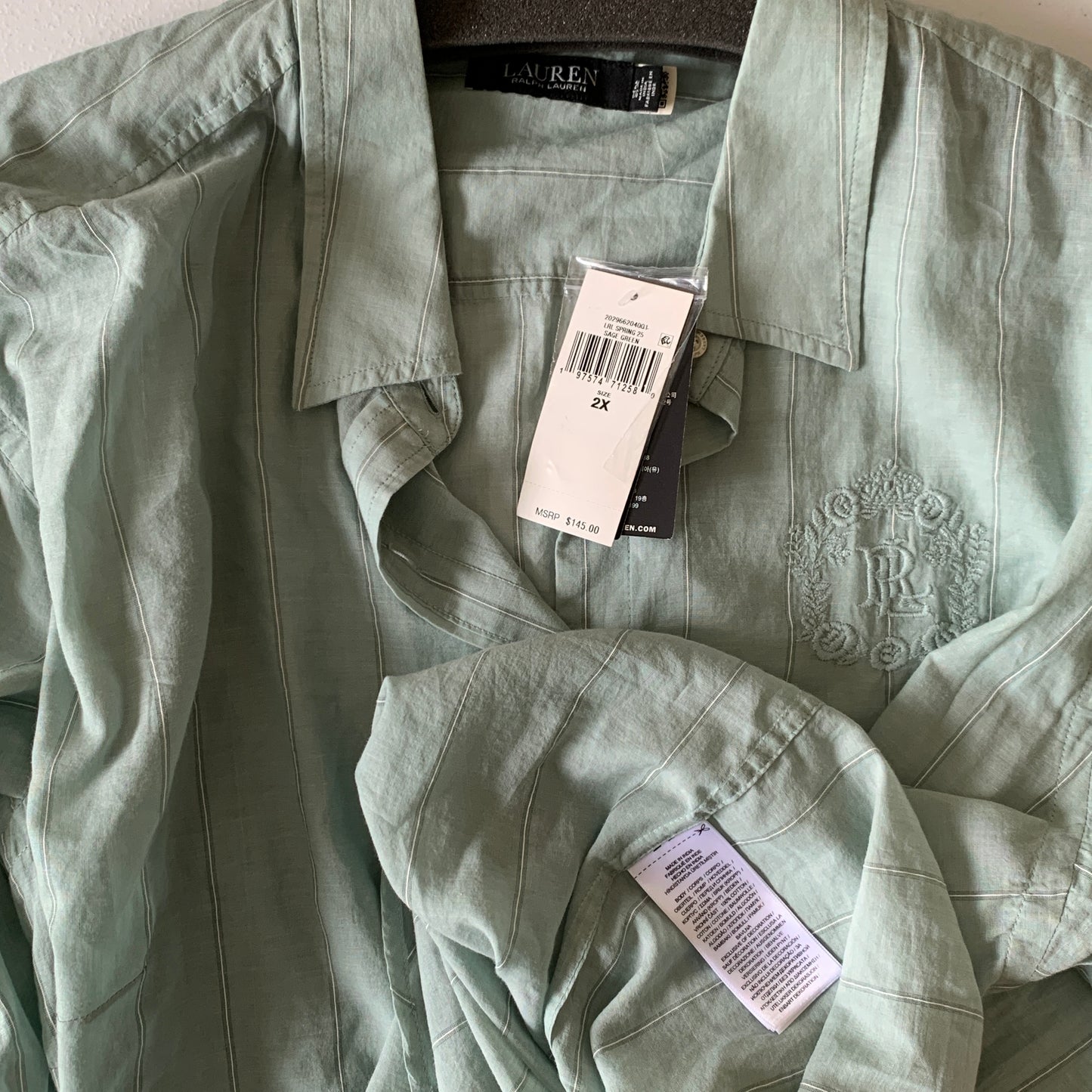 Lauren Ralph Lauren women’s plus size NWT mint green stripe long sleeve blouse