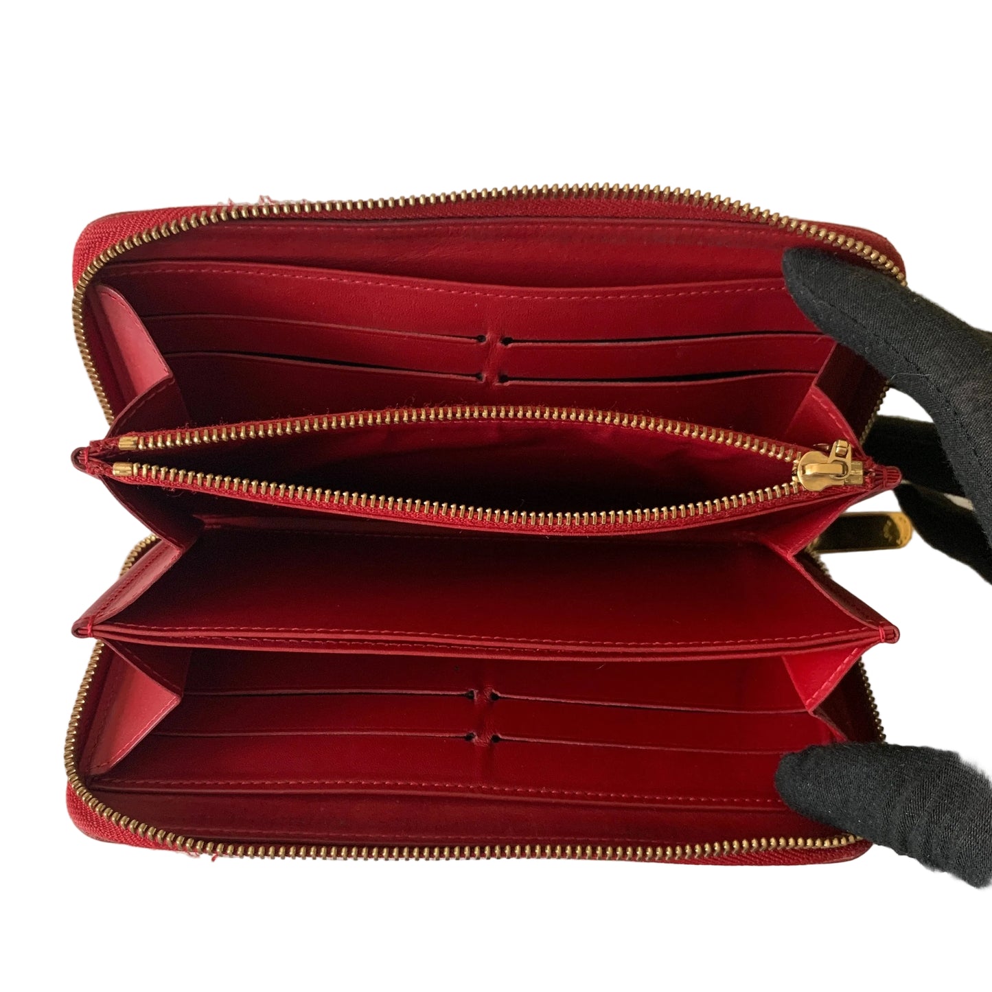 Louis vuitton red striped zippy Vernis wallet ca4131 authentic w/ COA
