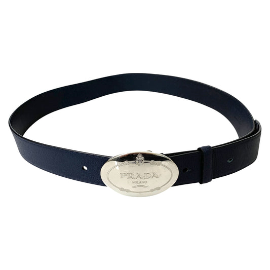 Prada Navy Blue leather belt unisex authentic with COA 85cm 34''