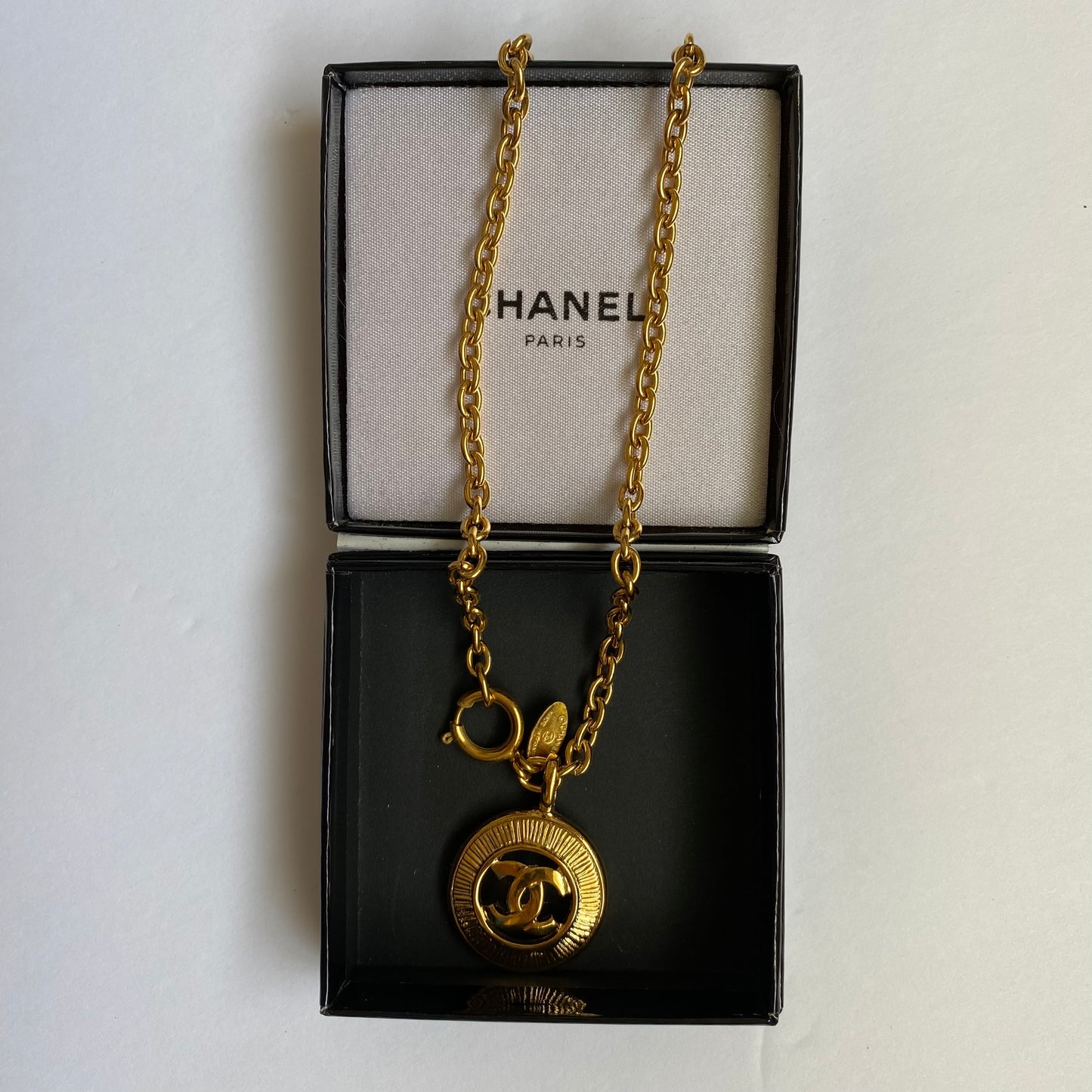 Chanel vintage gold plated CC mark pendant necklace Authentic with COA and box