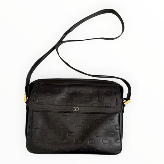 Valentino black leather full logo crossbody bag Authentic with COA 10x7.7x3