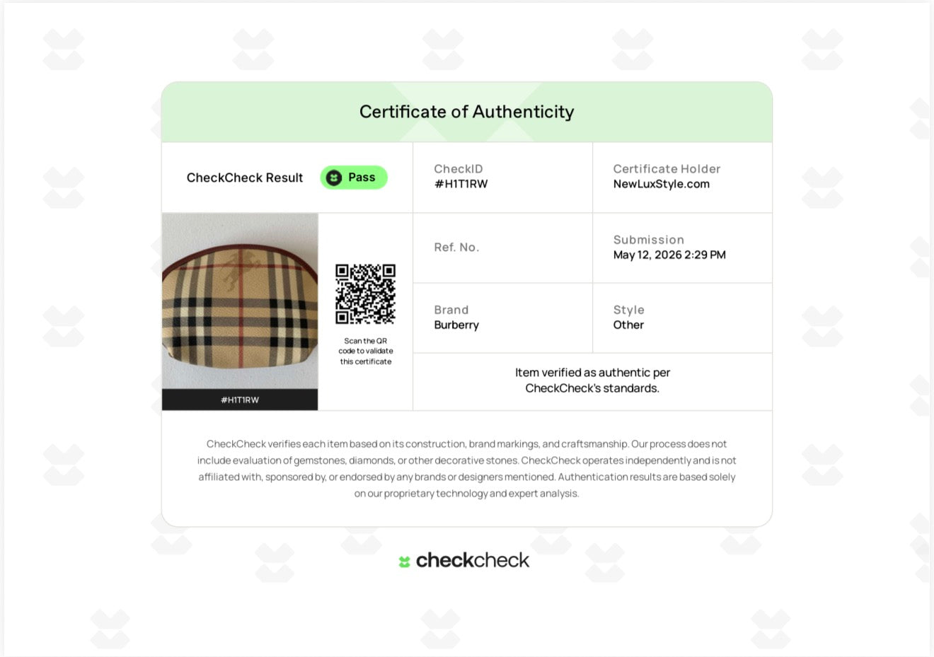 Burberry check cosmetic bag pouch authentic with COA