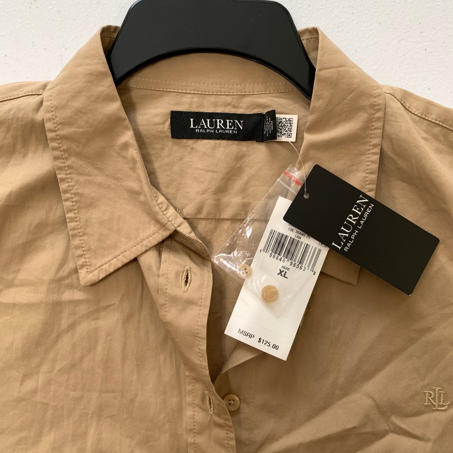 Lauren Ralph Lauren women’s NWT tan long sleeve button down shirt size XL