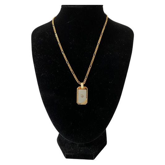 Dior gold plated Necklace with logo Pendant Authentic with coa