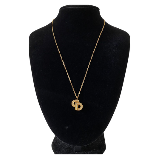 Dior gold plated necklace CD pendant with Authentic with coa