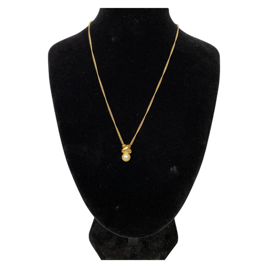 Dior gold plated pearl pendant Necklace Authentic with coa
