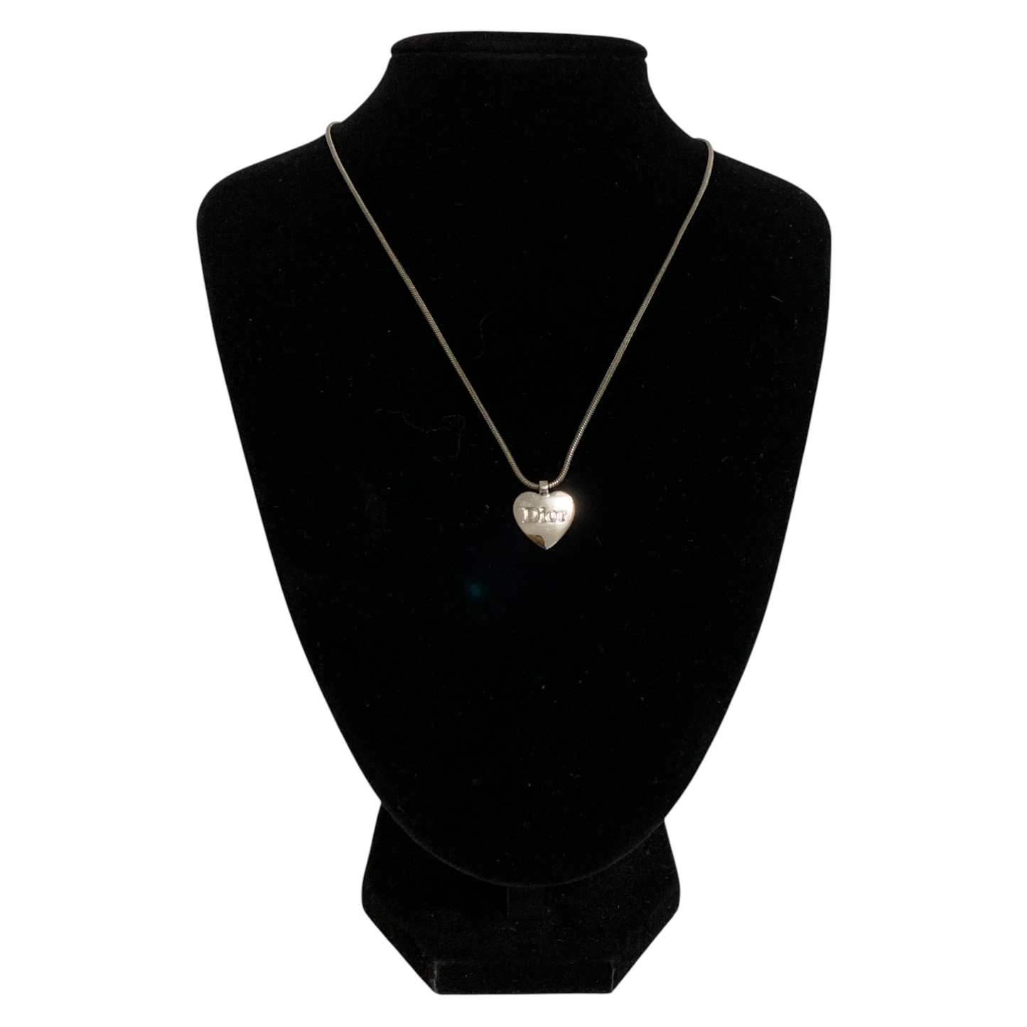 Christian Dior silver tone heart tag adjustable Necklace authentic with COA box dusty