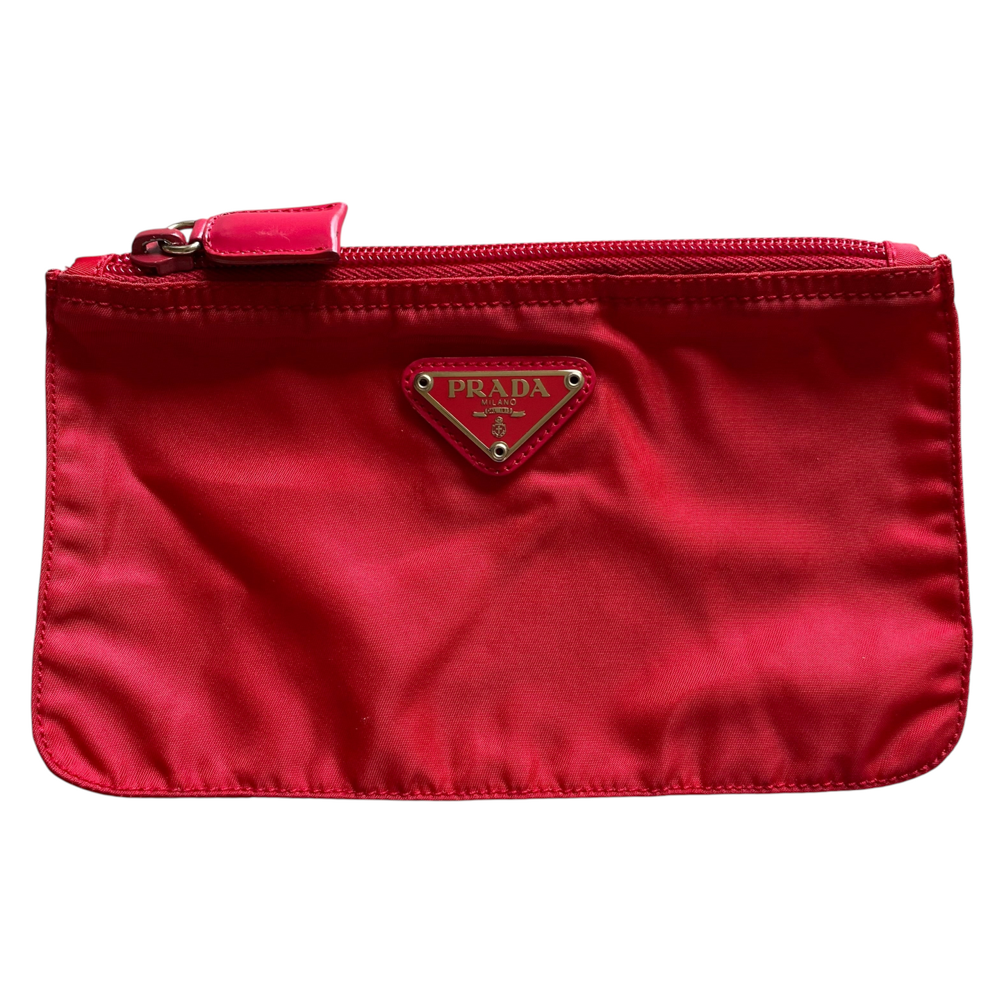 Prada triangle logo red pouch authentic with COA