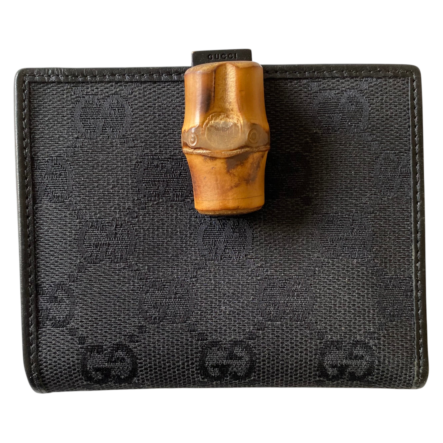 Gucci bamboo monogram black compact wallet Authentic with COA