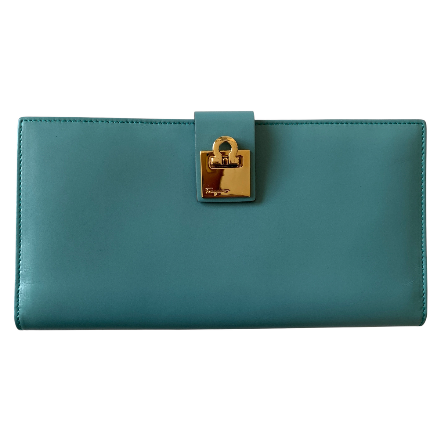 Ferragamo blue leather long wallet Authentic with COA