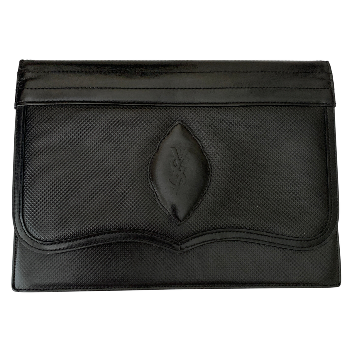 Yves Saint Laurent vintage YSL logo black leather clutch bag Authentic with COA 9.1x6.7x2