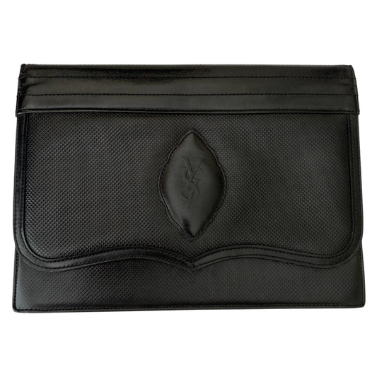 Yves Saint Laurent vintage YSL logo black leather clutch bag Authentic with COA 9.1x6.7x2