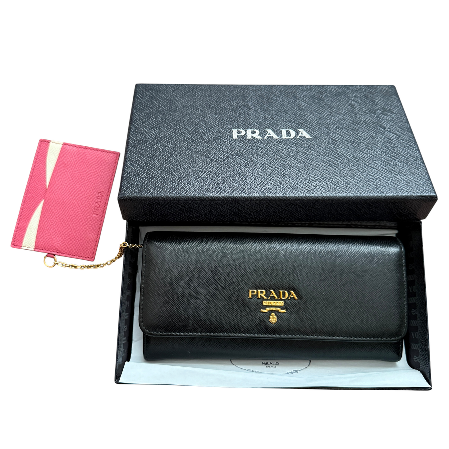 Prada black leather long wallet Authentic with COA box 7.3x3.7